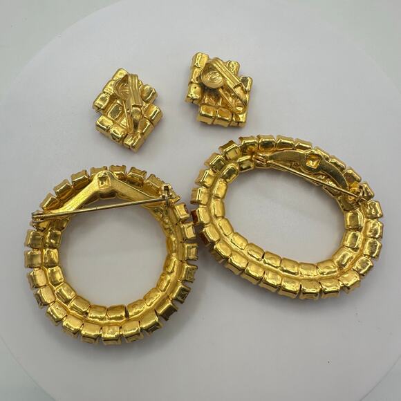 Bundle jewelry lot 3 gold tone patriotic rhinestones brooches clip on earrings - Picture 5 of 6